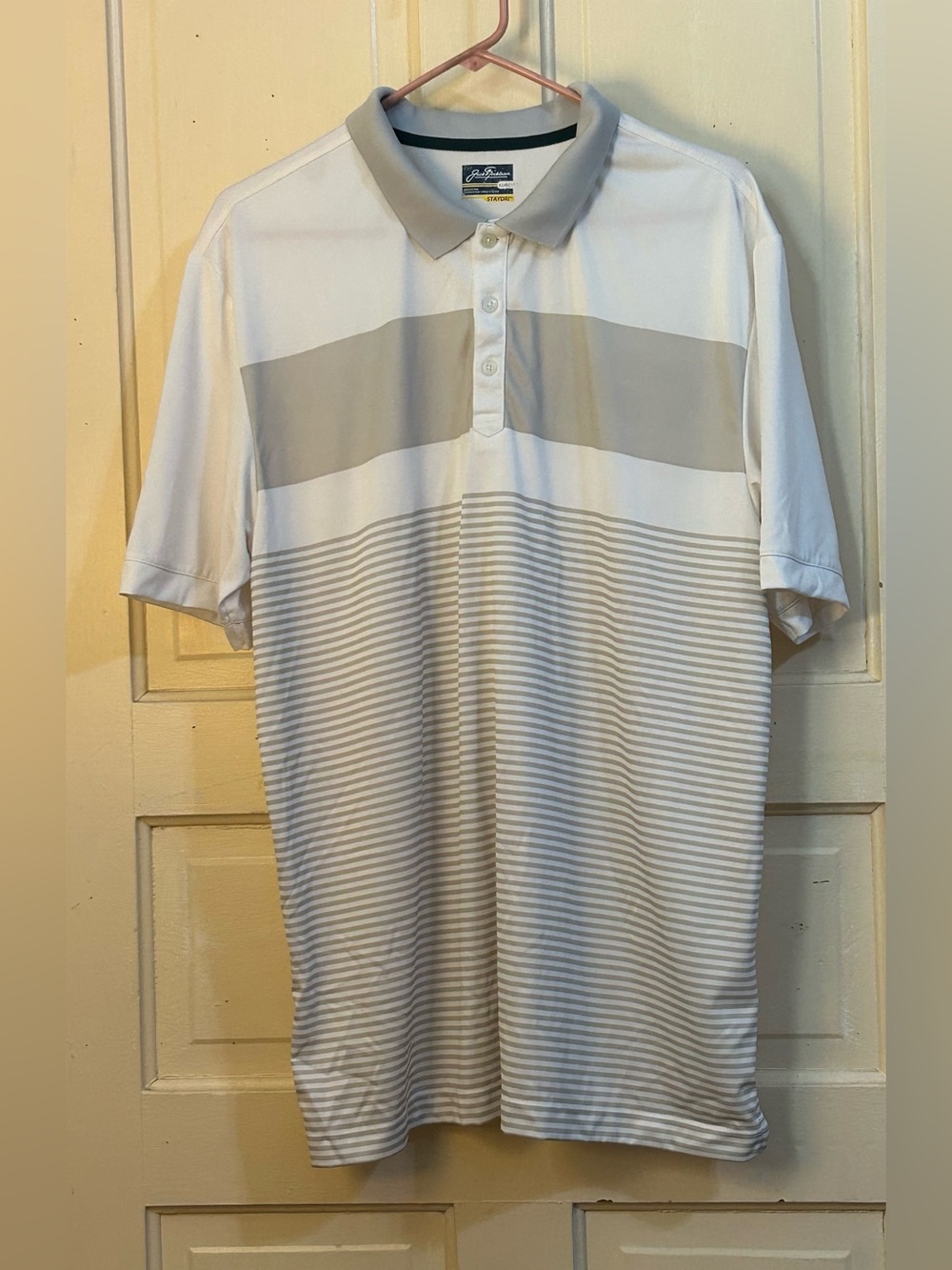 Jack Nicklaus StayDri Men's Golf Polo Shirt Gray White Striped Short Sleeve XL